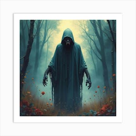 Horror Figure In A Colorful Watercolor Setting, Eerie And Dark 1 Art Print