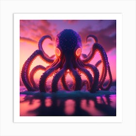 Octopus At Sunset Art Print