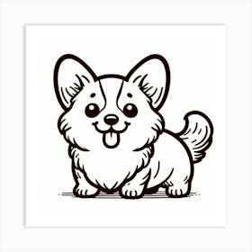 Line Art Corgi dog 1 Art Print