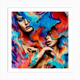 Two Women With Colorful Hair Art Print