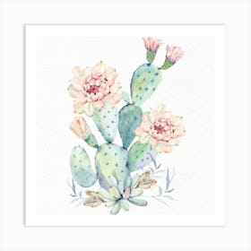 Pretty Watercolor Cactus Flowers Art Print