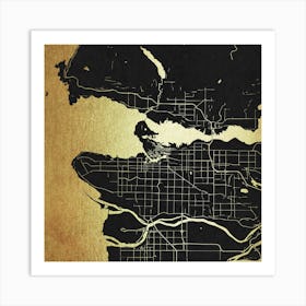 Vancouver Street Map Gold and Black Art Print