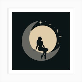 Silhouette Of A Woman On The Moon 1 Art Print