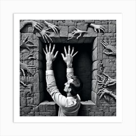 Man Reaching For A Door Art Print