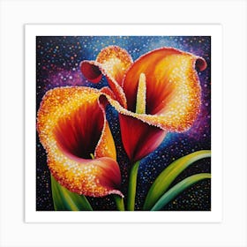 Pointillist on wood "Flower of Calla lilies" 1 Art Print