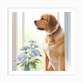 Dog Sitting On Window Sill Art Print