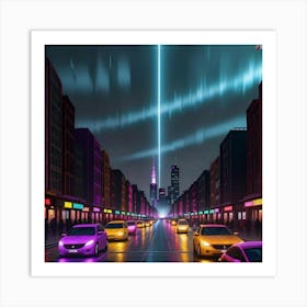 Rainlit Streets Reflections of the Night Art Print