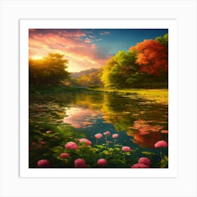 Sunset Over A Lake Art Print