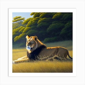 Lion In The Grass Art Print