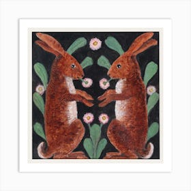 Rabbits And Flowers Art Print