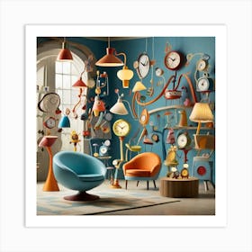 Clocks In A Room Art Print