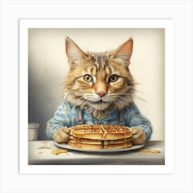 Cat With Waffles 3 Art Print