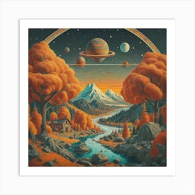 Picture Of An Autumn Landscape With Trees Mountain 3 Art Print