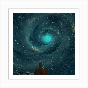 Buddhist Monk Looking At The Galaxy Art Print