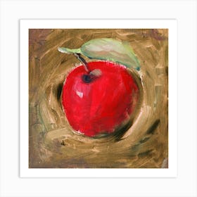 Big Red Apple figurative classical painting square red brown beige food kitchen Art Print