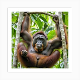 Orangutan Hanging From Tree 1 Art Print