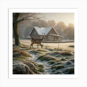 Deer In The Snow 3 Art Print