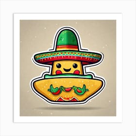 Mexican Taco With Mexican Sombrero Sticker 2d Cute Fantasy Dreamy Vector Illustration 2d Flat (10) Art Print