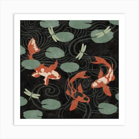 Japanese Koi Pond Woodblock Art Print