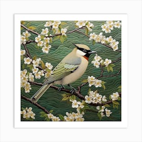 Ohara Koson Inspired Bird Painting Cedar Waxwing 1 Square Art Print