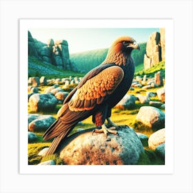 Eagle Perched On Rocks Art Print