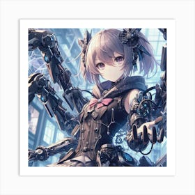 Anime Girl With Robots Art Print