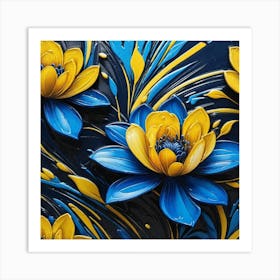 Blue And Yellow Flowers float, graffiti  Art Print