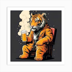 Tiger Drinking Beer Art Print