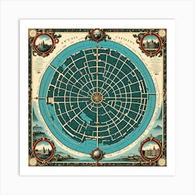 A Vintage Map, Of A Historic City With Ornate Borders And Labels art print 16 Art Print