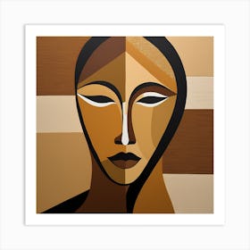 Patchwork Quilting Abstract Face Art with Earthly Tones, American folk quilting art, 1206 Art Print