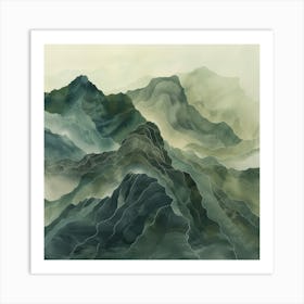 Japanese Watercolour Of Mount Hakuba 5 Art Print