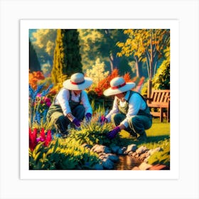 Two Gardeners In The Garden Art Print