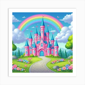 A Magical Journey to a Rainbow Kingdom: Uncover the Enchanting Secrets of a Fairytale Castle Surrounded by a Rainbow and Discover a World of Fantasy and Wonder Art Print