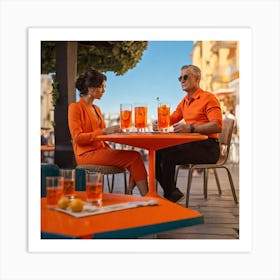 Couple Drinking Orange Juice Art Print