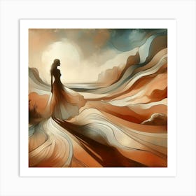 Abstract Woman Walking In The Desert earth tones Art Print