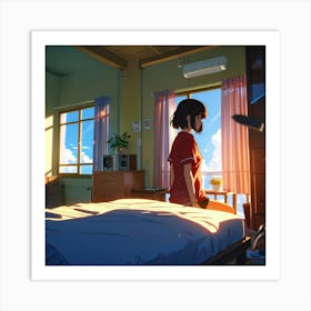 Anime Girl In Bedroom Art Print