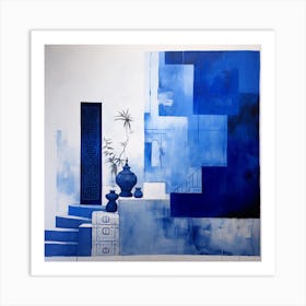 Moroccan Blue And White Pots and Steps Art Print