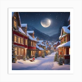 Christmas Village At Night 1 Art Print