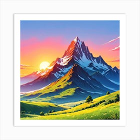 Mountain Landscape, Illustrate A Close Up Of A Blooming Flower With Intricate Art Print