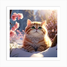Cat In The Snow Art Print