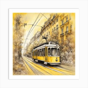 Budapest Tram Sketch in Yellow Art Print