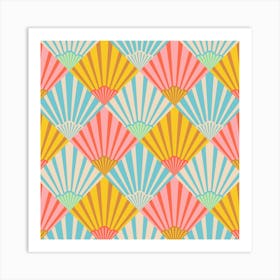 SUNRISE Art Deco Vintage Abstract Geometric in Mod 60s Pastels Pink Red Yellow Brown Blue White Art Print