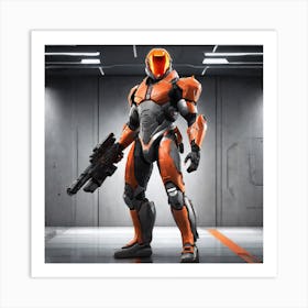 A Futuristic Warrior Stands Tall, His Gleaming Suit And Orange Visor Commanding Attention 34 Art Print