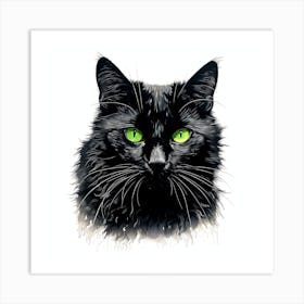 Black Cat With Green Eyes 2 Art Print