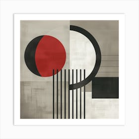 Abstract Geometry - Red Circle and Lines Art Print