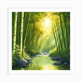 A Stream In A Bamboo Forest At Sun Rise Square Composition 222 Art Print
