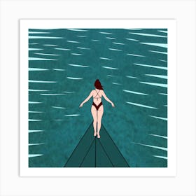 Woman Riding A Surfboard Art Print