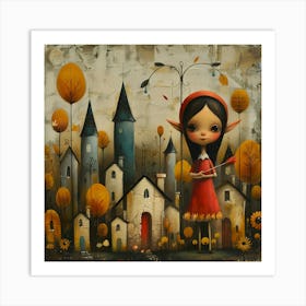 Little Red Riding Hood, Naïf, Whimsical, Folk, Minimalistic Art Print