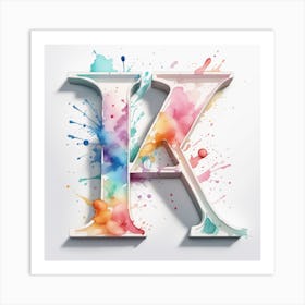 Letter A With Watercolor Splashes In Very Light Pastel Toneswhite Background Ultra Hd Realist 14373745 Art Print