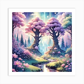 A Fantasy Forest With Twinkling Stars In Pastel Tone Square Composition 103 Art Print